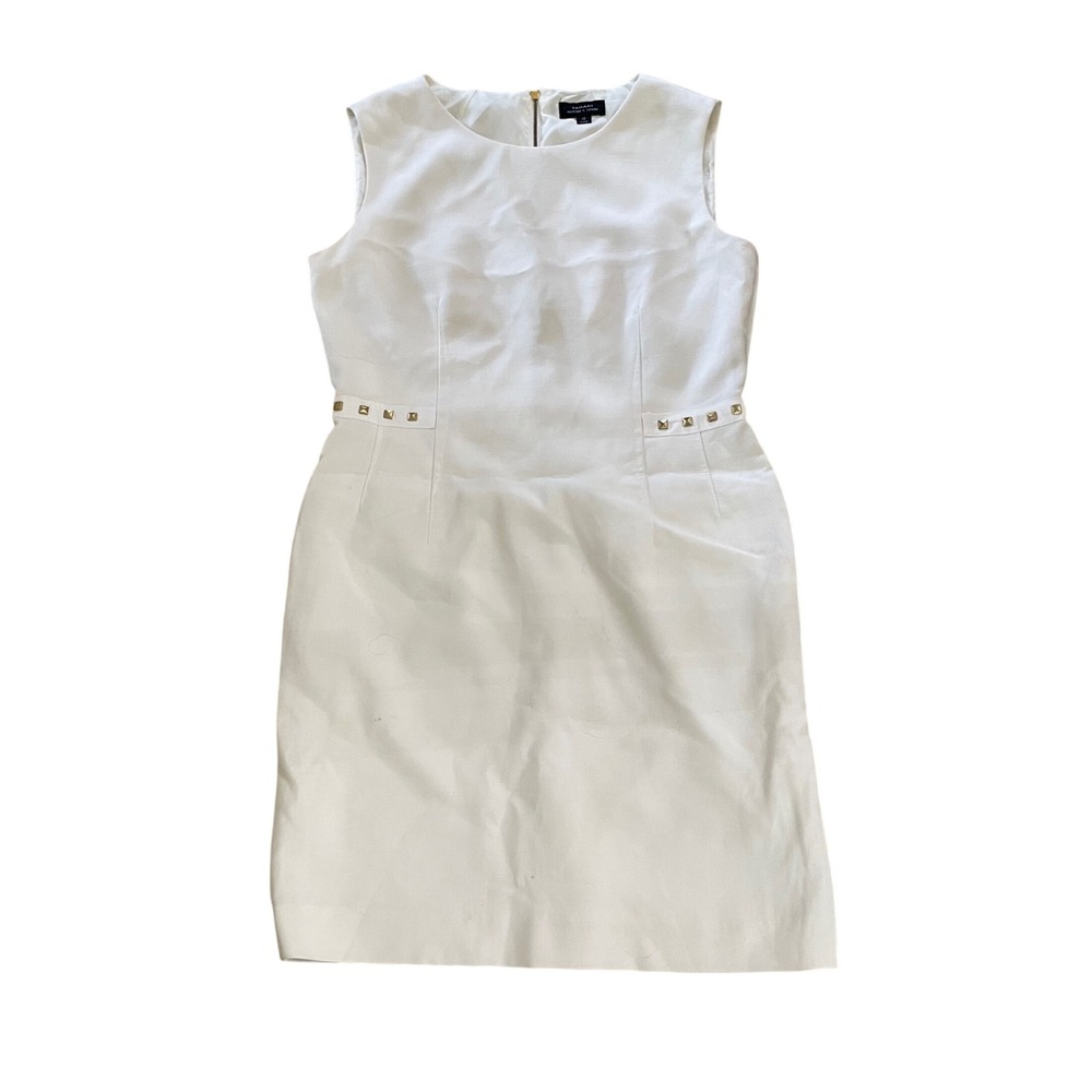 Tahari Arthur S Levine White Sleeveless Studded Waist Sheath Dress Size 12